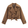 women's British wind trench coat style double-breasted long sleeve belt lapel jacket short coat