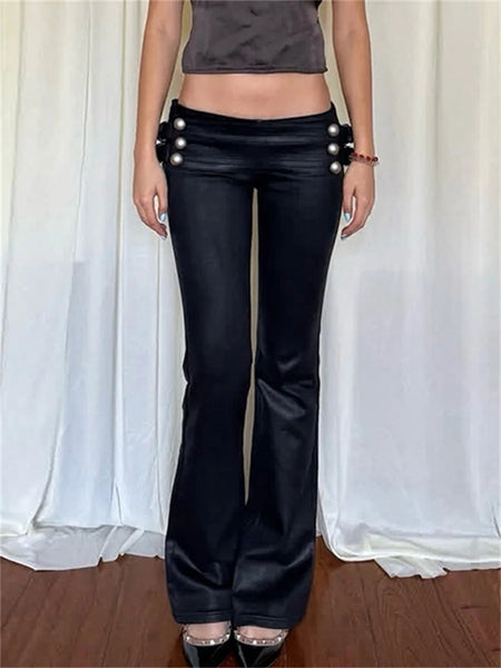 Double-Breasted Decoration Pants Women Metal Ring Tassel Elastic Waist Autumn Street Daily Hottie Bell-Bottom