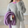Lazy Style Wool Cardigan Women's Spring and Autumn Loose Round Neck Knitted Short Jacket Soft Long Sleeved Sweater