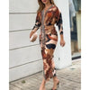 Women Vintage Baroque Print Long Sleeve Bodycon Dress Casual Plunge V Neck Ruched Slim Fit Midi Dress Party Elegant Wear