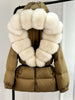 Lagabogy Winter Women Big Real Fox Fur Collar 90%White Duck Down Coat Female Streetwear Loose Hooded Warm Puffer Jacket