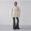 Women's Fleece Button Wasit Jacket Stand Collar Long Sleeve Pockets Oversized Coat Lady Spring Casual Outerwear