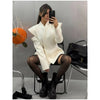 Chic Solid Waist Cinching Blazer Coat Women Wide Shoulder Split Sleeves Single Button Jacket Spring Lady Street Jackets