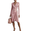 Women Dresses Spring autumn V-neck waist-cinching solid-color long-sleeve knee length dress clothing vestidoes