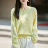 Winter Women's Clothing Tops Brushed Wool Cardigans O Neck Yellow Warm Causal Sweater Soft Solid Knitted Coats B1713005