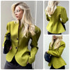 Women Long Sleeve Short Jackets Stand Neck Button Waist-cinching Chic Blazer Lady Commute Street Outerwear