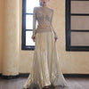 Winter in Stock Autumn Lady Stylish Fake 2Pcs Designed O-neck Long Sleeve Women Knit Pleated Dress With Waist Chain