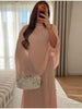 Minimalist Pink Chiffon Stand Collar Dresses Women Slim Fit Layered Shawl Sleeve Vestido Summer Beach Vacation Daily Gown