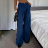 Spring Autumn Loose-Fitting Corduroy Trousers Women's Solid Color Button Pocket Corduroy Wide-Leg Pants Straight Pants