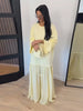 Solid Color Loose Fit Flare Sleeve Tiered Dress Crew Neck Ruffle Hem Pleated Long Maxi Dresses Spring Chic Casual Outwear