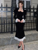 Velvet Lace Patchwork Dress Square Collar Waist Cinched Slim Fit Party Gown Robes Elegant Women Wrap Hip Fishtail Long Dresses