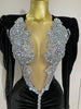 Sparkly Crystals Sexy Mesh White Velvet Short Dress Women Elegant Evening Prom Birthday Party Dresses Stage Costume
