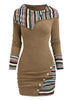 European and American Explosions Women's Ethnic Style Geometric Stripe Stitching Hooded Knitted Long-Sleeved Tight Dress