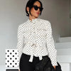 Crop Polka Dot Jacket Women's Bomber Jacket Spring Women's Belt Pockets Button Long Sleeve Top Outdoor Outerwears