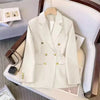 Autumn Winter Office Elegant Temperament Metal Buttons Coat Ladies Vintage Double-breasted Black Outerwear Women