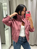 Women Dusty Pink Faux Suede Cropped Jacket Chic Full Zip Stand Collar Elastic Hem Short Coat Autumn Casual Street Outwear