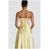 Solid Color Satin Bustier Women Maxi Dress Yellow Spaghetti Strap V Neck Waist-cinching Dresses Party Vestidos