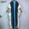 Knitting Rainbow Printing Comfort Warm Winter Holiday Dress Elegant Africa Women Boho Party Long Dress