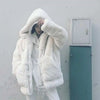 Coat Women's Autumn and Winter Loose Plush Faux Rabbit Fur Hooded Cardigan Women Casual Medium Length Fur Coat