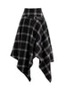 Womens Asymmetic Hem Plaid Skirt Buckle Strap Detail Casual Midi A Line Dress Black Skirts