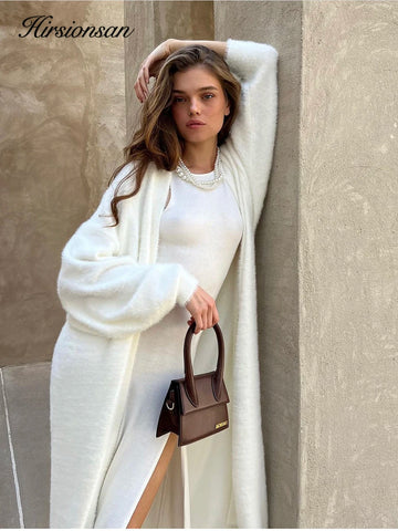 Soft Knitted Set Women Autumn Winter Casual Long Sweater Cardigan with Belt & Vest Midi Dresses Solid Tracksuit