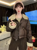 Women Coffee Black Short Parkas Thicken Warm Long Sleeve Lapel Cotton Padded Coat Vintage Winter Student Jacket Streetwear