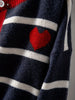 Women's Striped Button Front Cardigan, Cute Heart Pattern Knit Coat, Casual Outwear