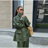 Street Waist Cinching Leather Jacket Women Loose Solid Stand Collar Zipper Pocket Jackets Spring Lady Outwear