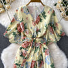 Sexy chic puff sleeve slim Criss-Cross A-line dress Chic Vintage Women Casual women clothing