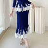 Lace Spliced Design Women's Pleated Fake Two Pieces Dresses With Fishtail Hem Design Pullover Famale Clothing DB6661