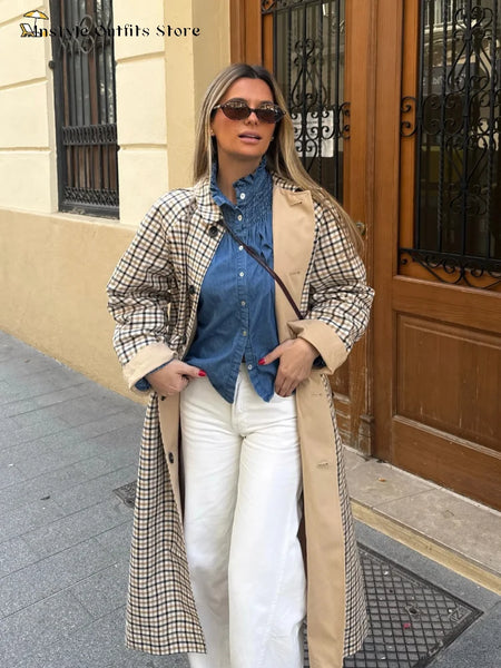 Double-side Long Trench Coats Women's Loose Full Sleeves Single-breasted Pockets Lapel Coats Ladies Spring Outwear