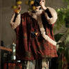 Women Corduroy Print Floral Parkas Red Winter Coats Warm Patchwork Wool Plus Cotton Women Loose Pullover Parkas