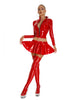 Women Glossy 2-piece PU Leather Club Outfits Long Sleeve Front Zipper Crop Jacket and Pleated Miniskirt Set for Pole Dance Raves