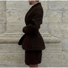 Solid Mini Skirt Set For Women Spring Long Sleeve Waist Jacket Hip Package Skirt 2 Piece Sets Lady Chic Suits