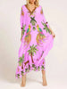 Spring V-neck A-line Dress Animal Pattern Printed Loose Dress Retro Women's Dress