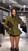 Elegant Solid Slim Short Jacket Women Chic Stand Collar Double Buttons Waist Cinching Pleated A-line Coat Lady Spring Daily Wear