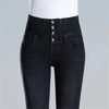 Autumn Winter Oversized Single Breasted High Waisted Elastic Jeans Women's Slim Skinny Pencil Pants Velvet Warm Pants
