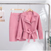Lapel Collar Tie Waist Women Blazer With Midi Pencil Skirt Two Piece Set High Waist Slim Fit Minimalist Elegant Office Outfit