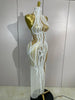 Sexy Mesh See Through Long Dress Women Elegant White Pearls Sequins Birthday Evening Celebrate Party Nightclub Show Stage Wear