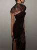 Elegant Lace Printed Long Dress For Women See-Through Turtleneck Patchwork Bandeau Party Dress Female Spring Maxi Dress