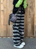 Japanese Stripe Wide Leg Trousers Y2k Aesthetic Kawaii Cartoon Embroidery Straight Pants Vintage Casual Loose Pantalones Women