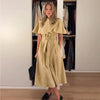 Lapel Cape Sleeve Lace Up Long Sleeve Women Elegant Epaulet Oversized Waist Cinching Pleated Shirt Dresses Chic Ladies Partywear