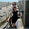 Women's White Floral Print Wide-strap Cami Dress With Waistband Satin Bodycon Mini Dresses Lady Elegant Party Robes