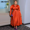 Plus Size Women's Dress Set Long Sleeve V-neck Blouse and Pleated Maxi Long Skirts Suit Birthday Two 2 Piece Set Outfits