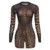 See Through Dress Women Sexy Coquette Leopard Print Full Sleeve O-Neck Stretch Mini Bodycon Midnight Party Clubwear