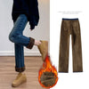 Winter Thickened Women's Mink Velvet Jeans Loose Straight Warm Soft Fleece Elastic High Waist Female Pants Black Blue