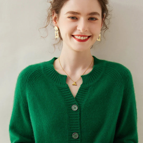 Spring Women's Cardigan 100% Cashmere Knitted Sweater Chic Tops Cashmere Coat Casual O-Neck Loose Women Cardigan