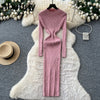 Vestidos Para Mujer Solid Half High Collar Autumn Winter Solid Woman Dresses Korean Sweater Elegant Long Dress
