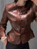 Women's Crocodile Embossed Short Jacket Round Neck Long Sleeve Single Breasted Coat Vintage Y2K Streetwear Autumn Casual Outfit