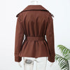 Women Kahkai Lapel V-neck Belt Trench Coat Lace Up Full Sleeve Button Short Thin Windbreak Lady Daily Street Outerwear